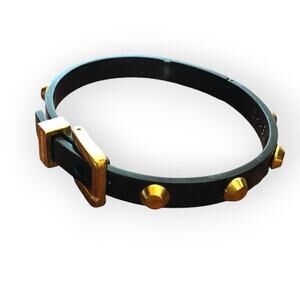 Michael Kors Astor Buckle Bangle Bracelet - black and gold tone